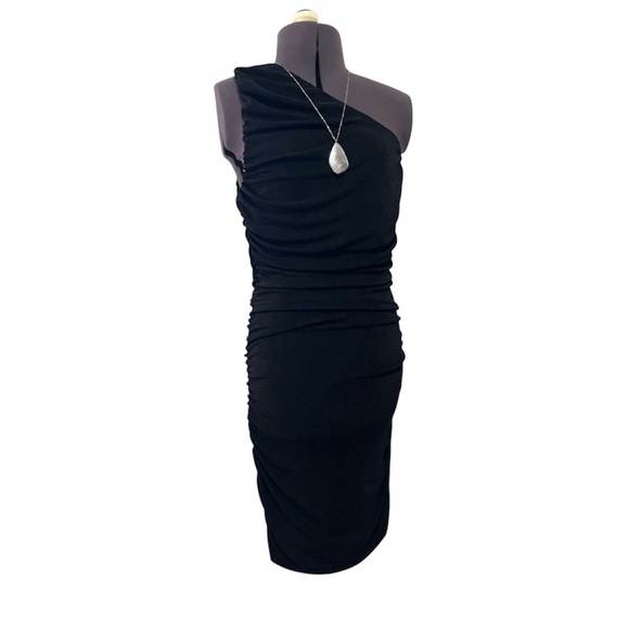 Layner Sexy One Shoulder Ruched Sleeveless Black Bodycon Dress Size M - Picture 10 of 12